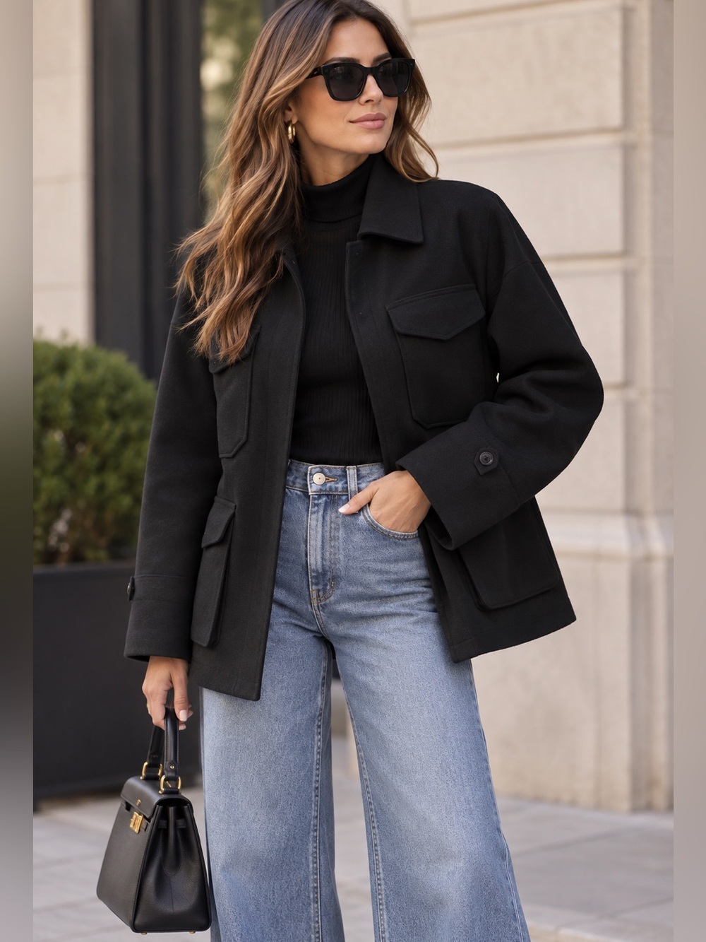ShopEvelynne Black Utility Jacket with Flap Pockets